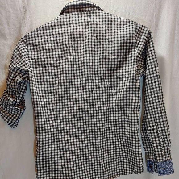 Alexma Girl's School Uniform Button-Up, Black/White Check, Tab Sleeves - Picture 5 of 7